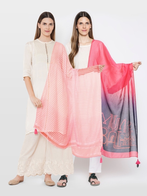 

Get Wrapped Pack Of 2 Textured & Digitally Printed Dupatta, Pink