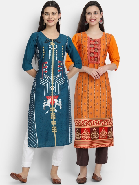

Ethnic Basket Women Pack of 2 Multi Digital Printed Straight Kurta