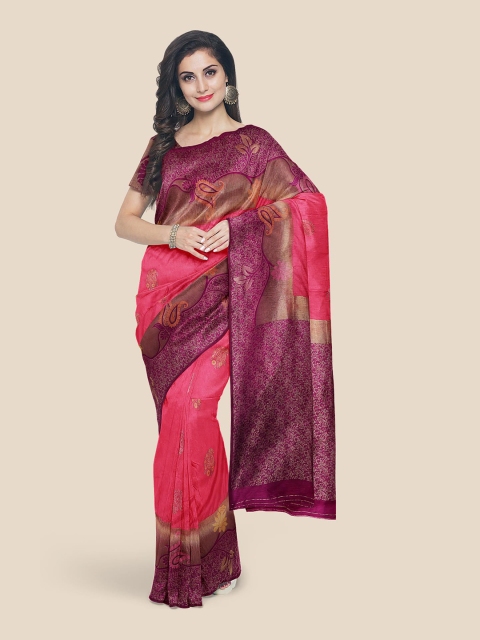 

Kalamandir Pink Ethnic Motifs Silk Blend Banarasi Saree