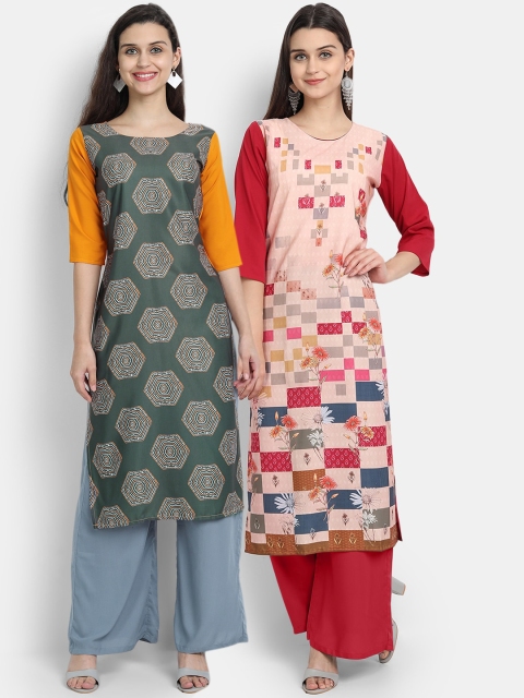 

Ethnic basket Women Set of 2 Multi Quirky Printed Crepe Kurtas