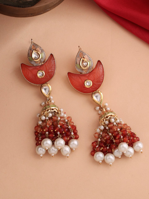 

THE AAB STUDIO Rust & Gold-plated meenkari & kundan studded handcrafted jhumka