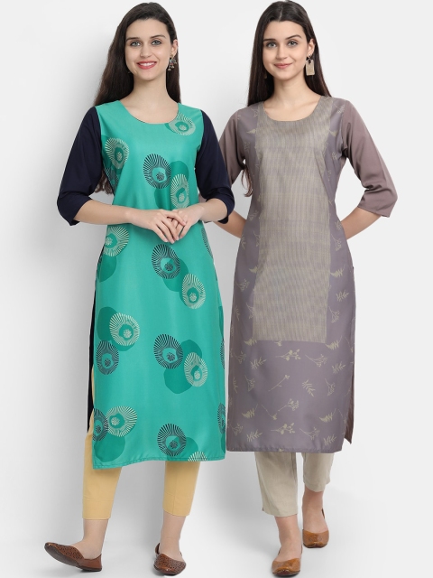 

Ethnic basket Women Multi Ethnic Motifs Printed Mirror Work Crepe Kurta
