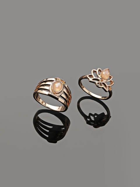 

Accessorize Gold Plated & Pink Lotus Leaf Stone Studded Finger Rings Set Of 2