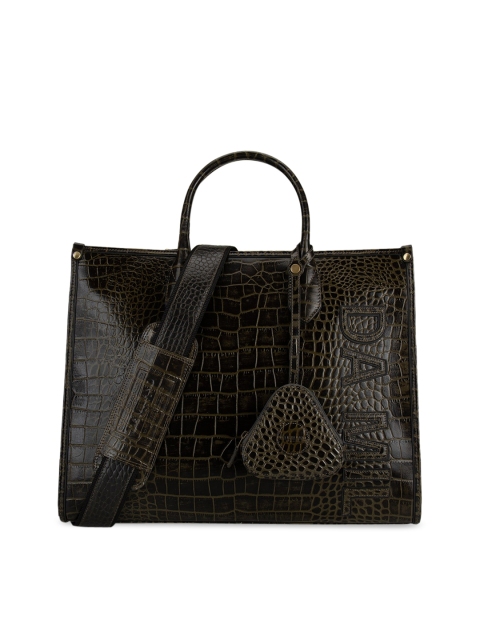 

Da Milano Green Animal Textured Leather Structured Handheld Bag