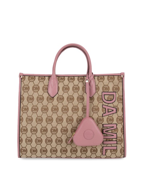 

Da Milano Pink Leather Structured Handheld Bag with Applique