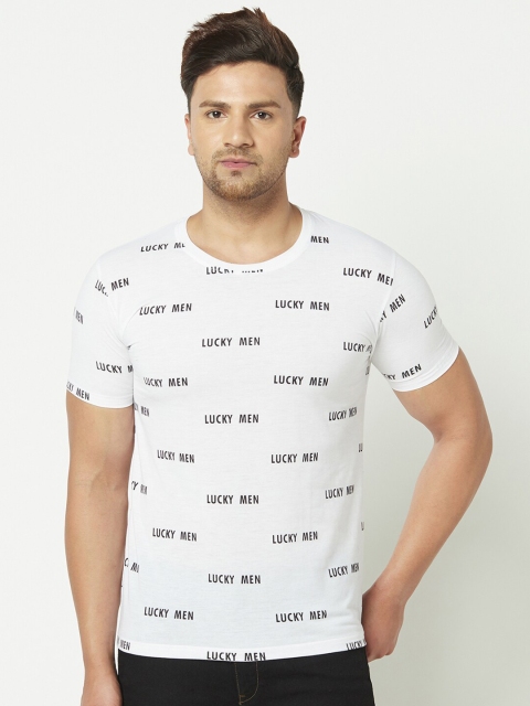 

ELEGANCE Men White Printed Round Neck T-shirt
