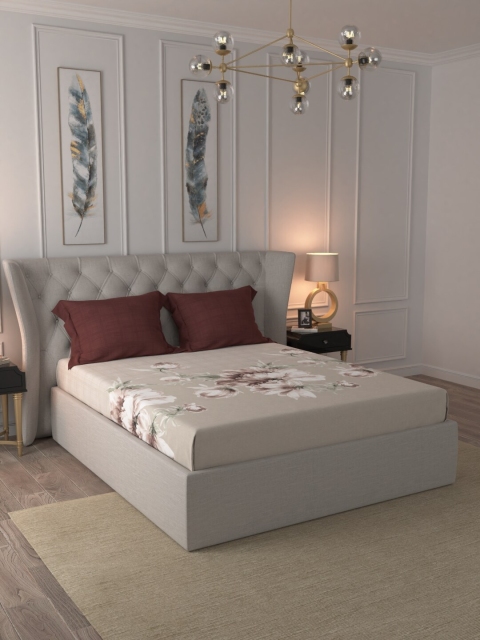 

Trident Beige & White Floral 210 TC Cotton King Bedsheet with 2 Pillow Covers