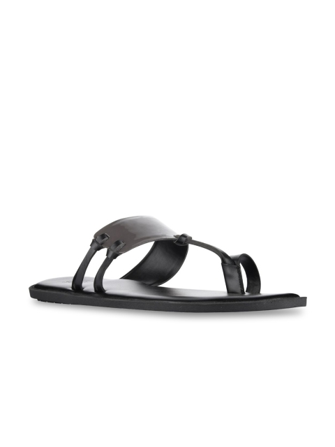 

SKO Men Grey & Black Leather Comfort Sandals