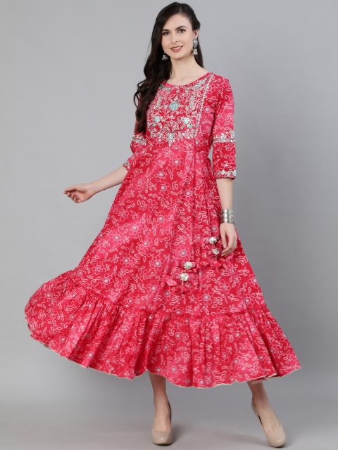

Ishin DESIGNER STUDIO Pink Embroidered Ethnic Maxi Dress