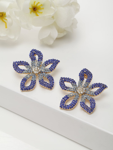 

AVANT-GARDE PARIS Blue Floral Shaped Vintage Bohemian Crystals Studs Earrings