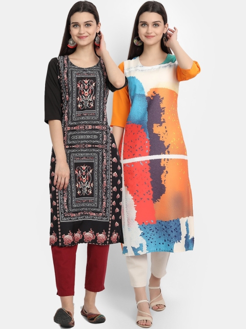 

Ethnic basket Women Pack Of 2 Printed Crepe Kurtas, Multi