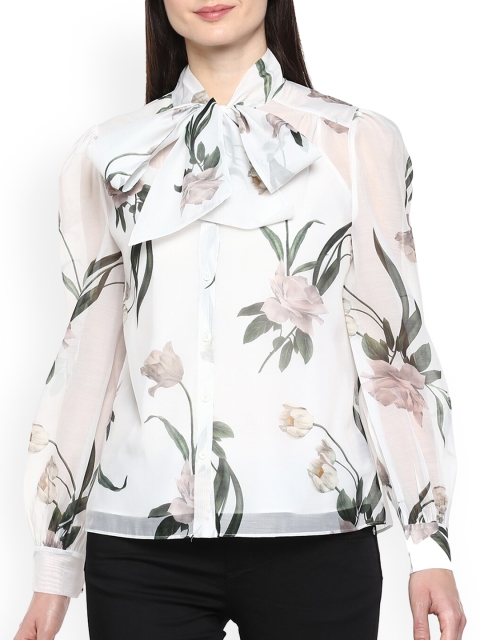 

Ted Baker White Floral Tie-Up Neck Regular Top