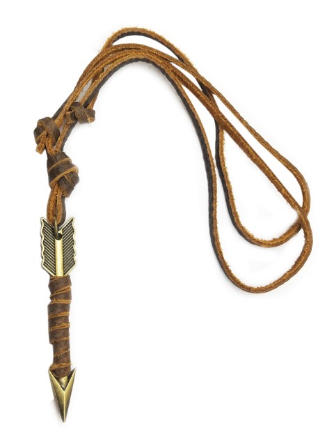 

OOMPH Men Gold-Toned & Tan Brown Leather Pendant Necklace
