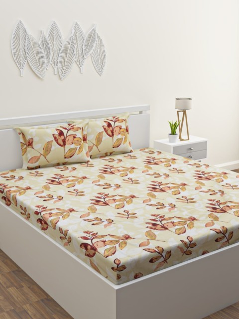 

HOME AFFAIRS Beige & Brown Floral 220 TC King Bedsheet with 2 Pillow Covers