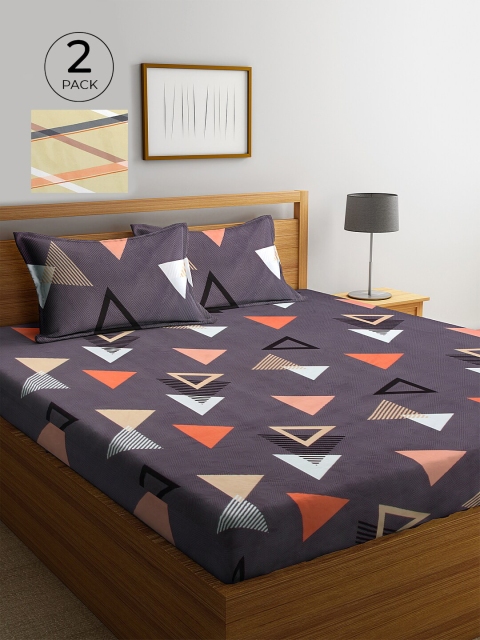 

KLOTTHE Beige & Grey Geometric 210 TC 2 King Bedsheet with 4 Pillow Covers