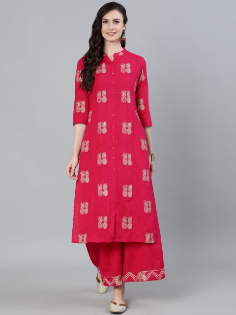 

Ishin DESIGNER STUDIO Women Pink Printed A-Line Kurti with Palazzos