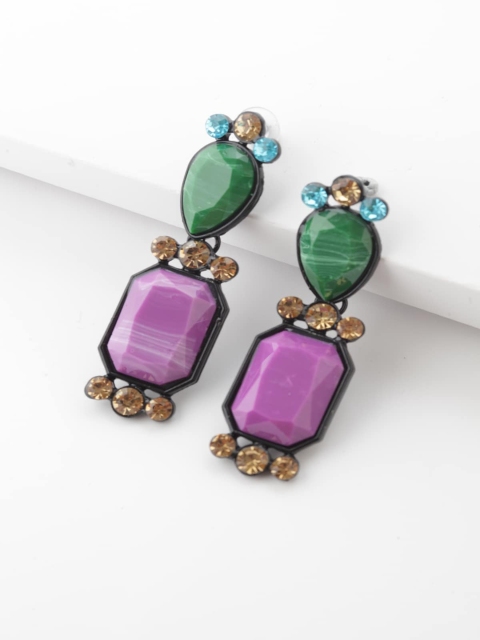 AVANT-GARDE PARIS Lavender & Green Contemporary Geometric Drop Earrings