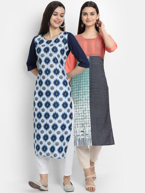 

Ethnic Basket Women Pack of 2 Assorted Printed Crepe Kurtas, Multi
