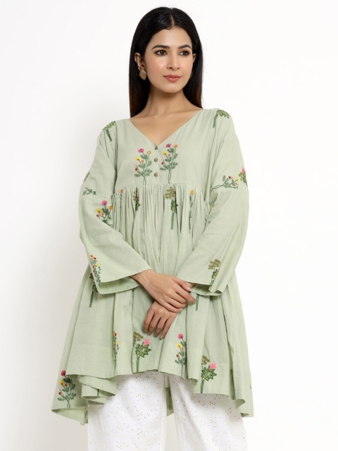 

VRISA Green & Yellow Embroidered Tunic