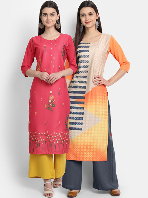 

Ethnic Basket Women Pack of 2 Assorted Printed Crepe Kurtas, Multi