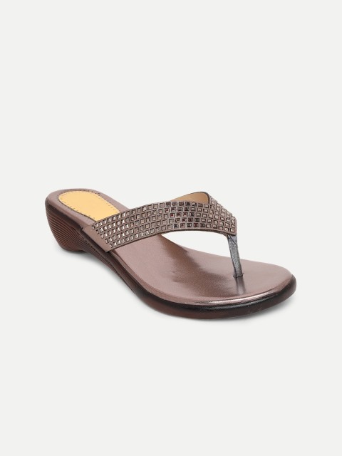 

FREECO Grey Ethnic Embellished Leather Comfort Sandals Party Wear Heels
