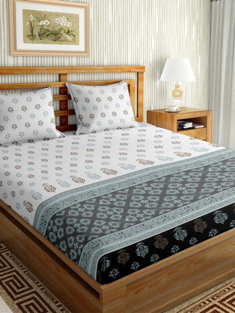 

BELLA CASA Grey & Black Ethnic Motifs 144 TC King Bedsheet with 2 Pillow Covers
