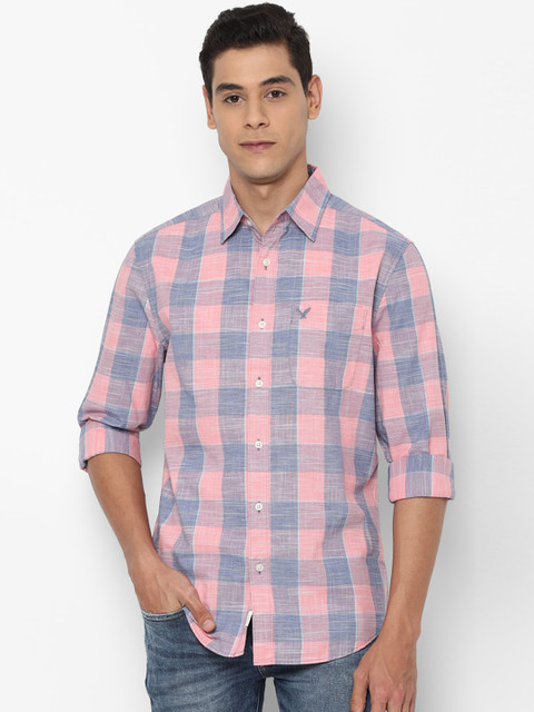

AMERICAN EAGLE OUTFITTERS Men Pink & Blue Checked Casual Shirt