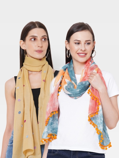 

Get Wrapped Women Peach & Teal Scarf pack of 2