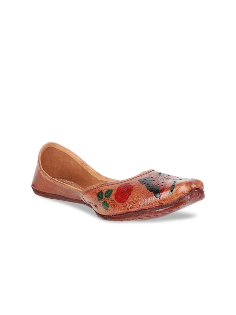 

Ta Chic Women Brown Printed Handcrafted Genuine Leather Laser Cut Mojaris