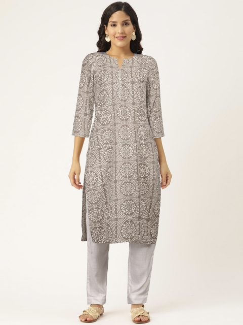 

FLAVIDO Women Grey Bandhani Printed Kurta