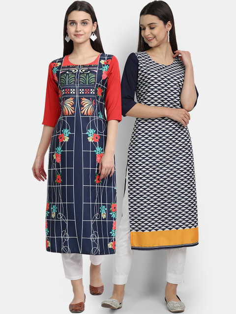 

Ethnic basket Women Set of 2 Multi Floral Printed Crepe Kurtas
