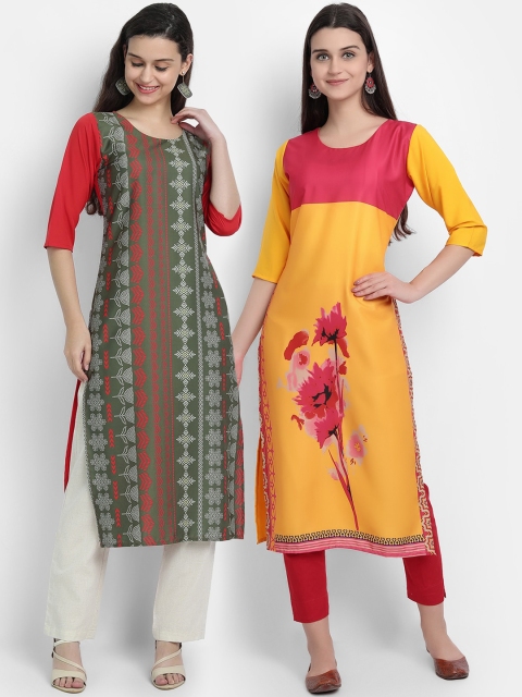 

Ethnic basket Women Pack of 2 Multicoloured Ethnic Motifs Digital Printed Crepe Kurta, Multi