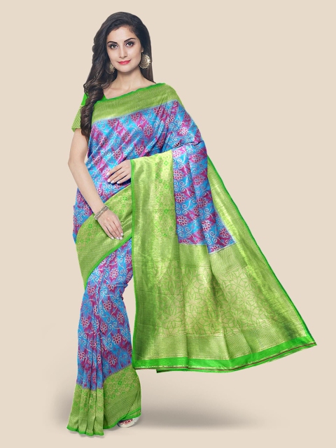

Kalamandir Blue & Green Floral Silk Blend Banarasi Saree