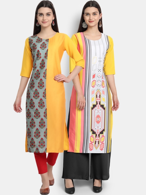 

Ethnic basket Pack of 2 Women Printed Crepe Kurta, Yellow