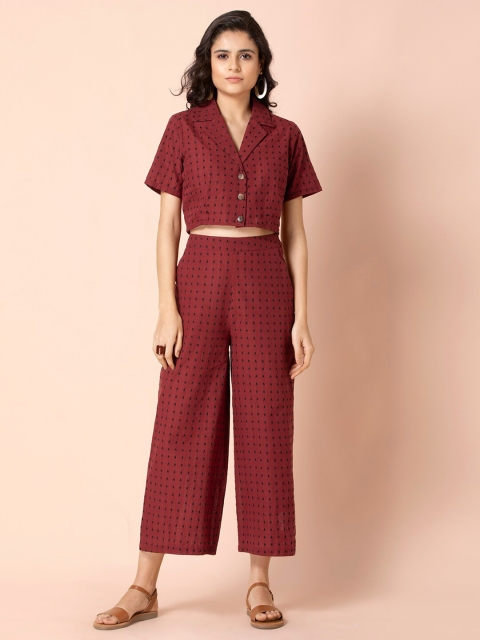 

Earthen BY INDYA Maroon Crop Shirt and Culotte Pants Set
