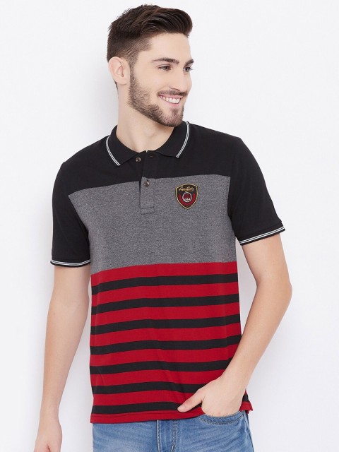 

Austin wood Men Black & Red Striped Polo Collar Casual T-shirt, Multi