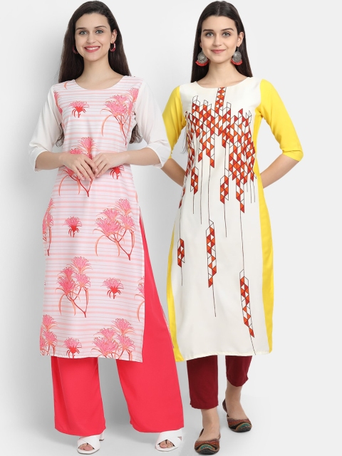 

Ethnic basket Women Pack Of 2 Digitally Printed Crepe Straight Kurta, Pink