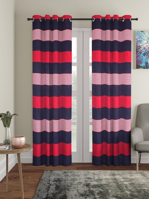 

NEUDIS Navy Blue & Red Set of 2 Striped Door Curtain