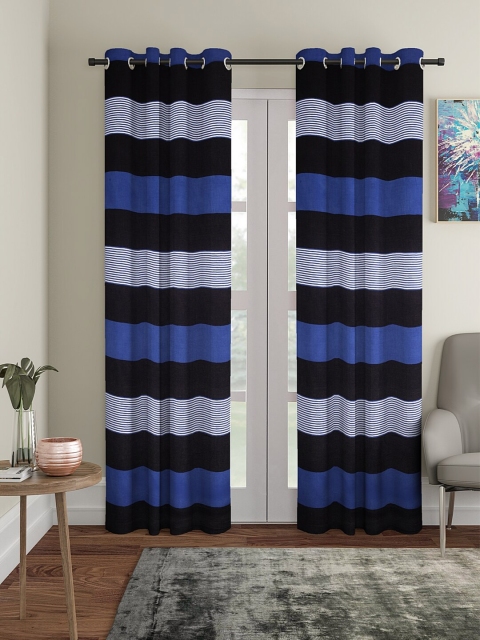 

NEUDIS Blue & Black Set of 2 Striped Cotton Corduroy Eyelet Long Door
