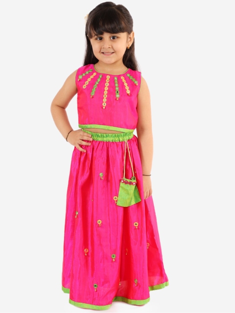 

KID1 Girls Pink & Green Embellished Ready to Wear Lehenga Choli