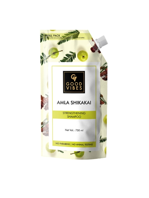 

Good Vibes Amla Shikakai Strengthening Shampoo Refill Pack 750 ml, Transparent