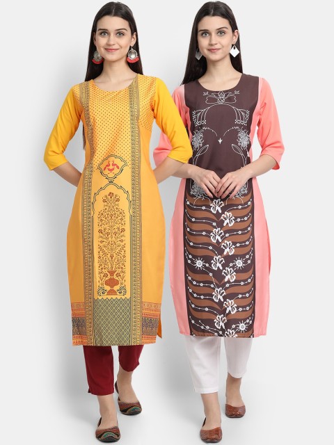

Ethnic basket Women Pack Of 2 Digitally Printed Crepe Straight Kurta, Multi