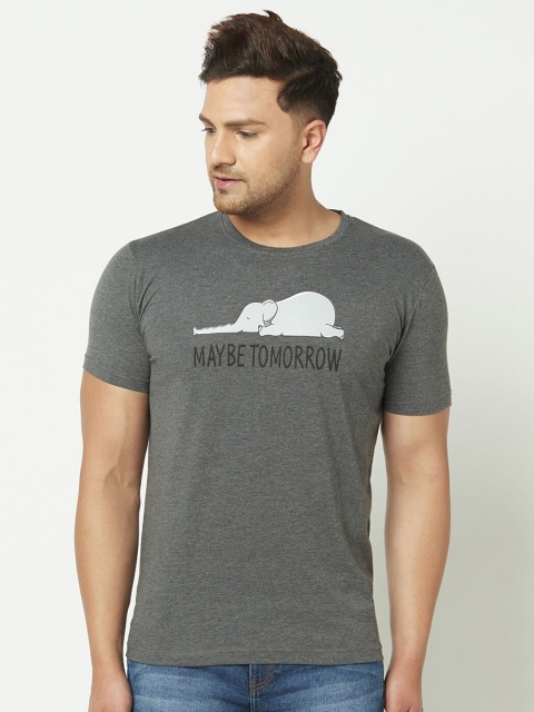 

ELEGANCE Men Charcoal Typography Printed T-shirt
