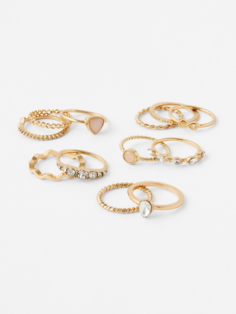 

Accessorize Set of 12 Gold-Plated White & Pink Crystal-Studded Finger Rings