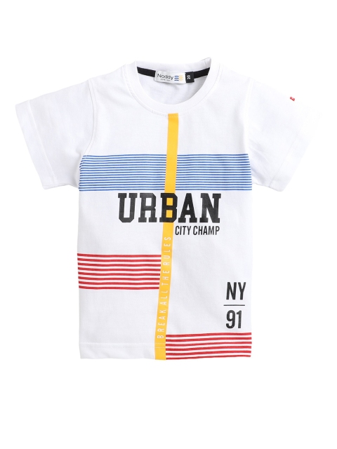 

Noddy Boys White Striped V-Neck Applique T-shirt