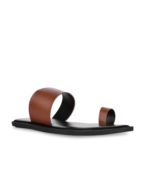 

SKO Men Brown & Black Ethnic Leather Comfort Sandals