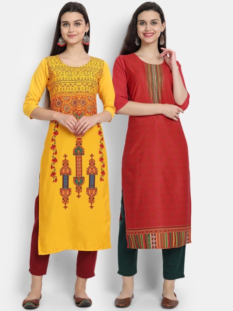 

Ethnic basket Pack Of 2 Women Multi Ethnic Motifs Printed Crepe Kurta