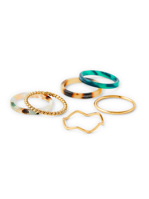

Accessorize Set Of 6 Gold-Plated Green & Brown Finger Rings