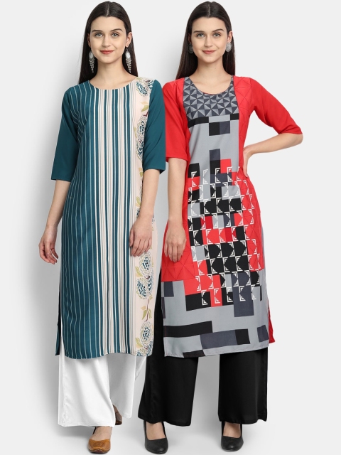 

Ethnic basket Women Pack Of 2 Multi Digital Printed Straight Kurta