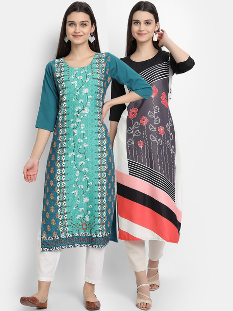 

Ethnic basket Women Pack Of 2 Multi Printed Straight Kurta